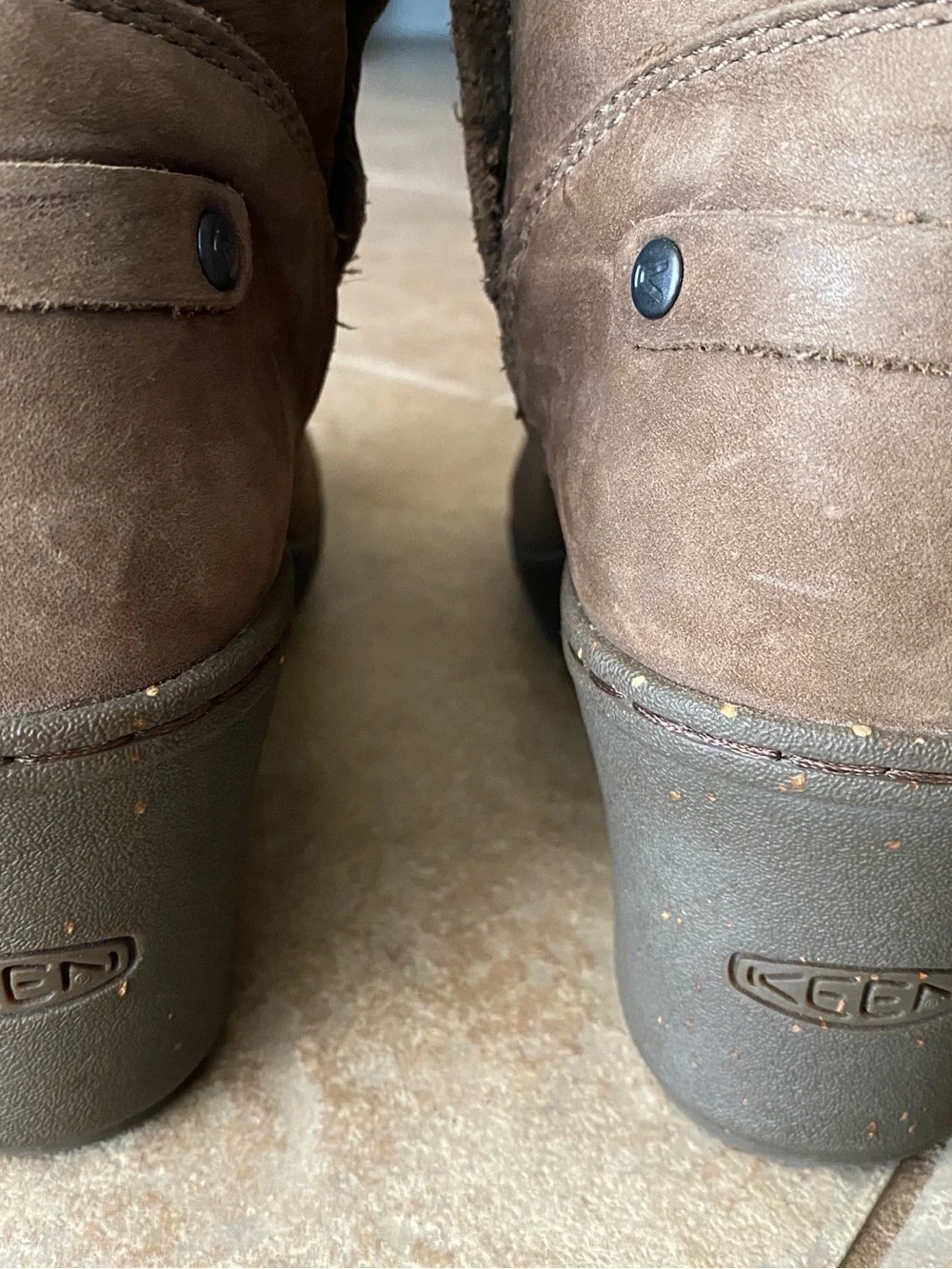 KEEN Akita Women's Tall Wedge Boots Leather Slouch Mid-Calf Brown Size 8